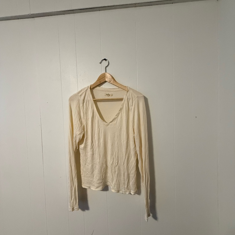 Madewell Cream Long Sleeve V-Neck Top